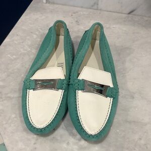 TOD’S Teal and White Loafers. Size 9.5. Never worn